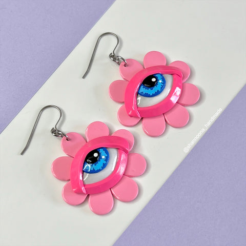 Eye Flower Earrings- Pink