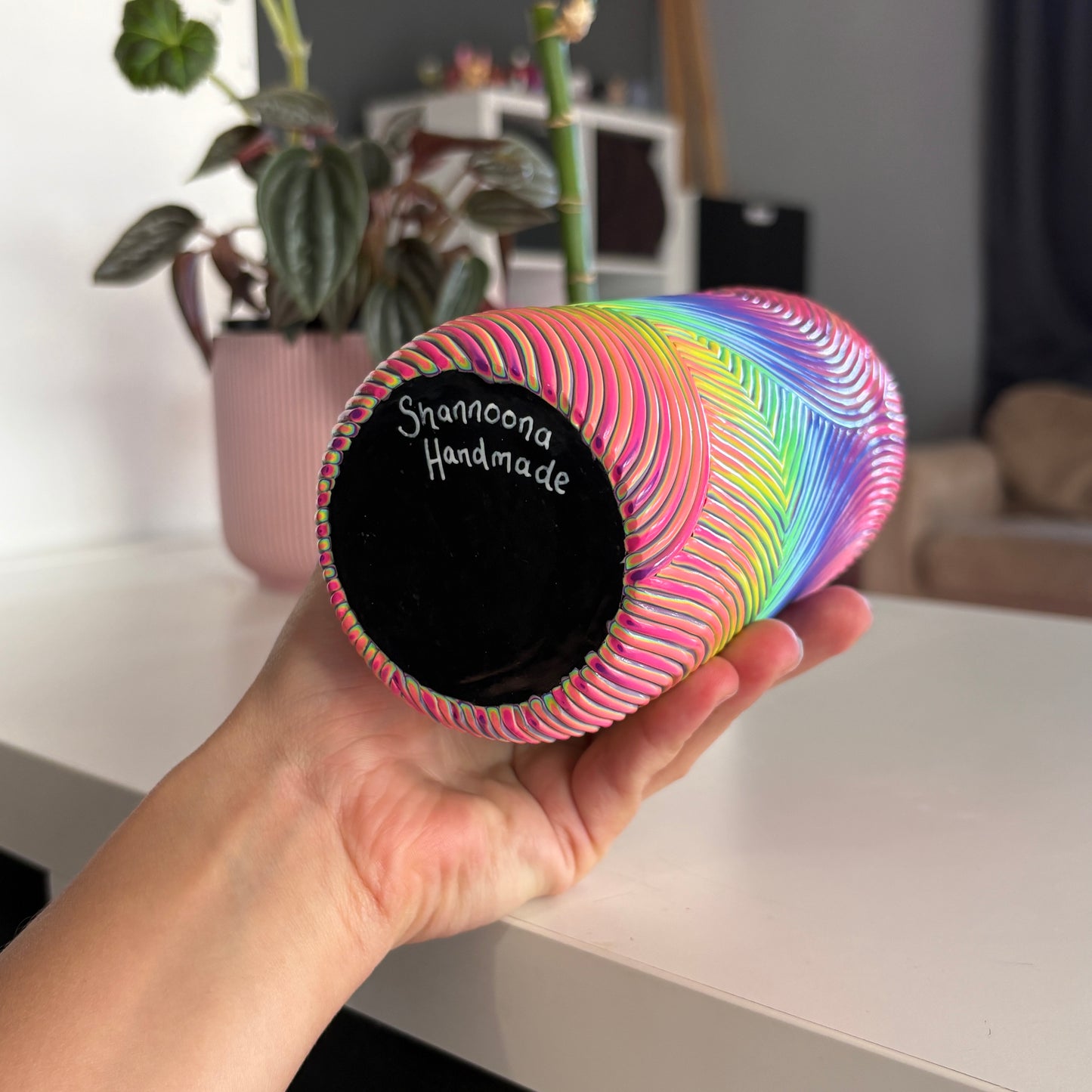 Neon Rainbow Waves Vase