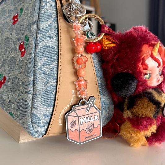 Milk Beaded Keychain - Almond