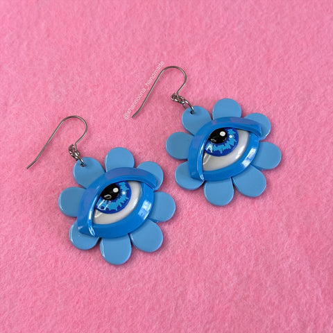 Eye Flower Earrings- Blue