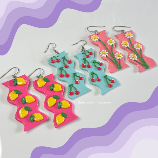Wavy Cherry Dangle Earrings