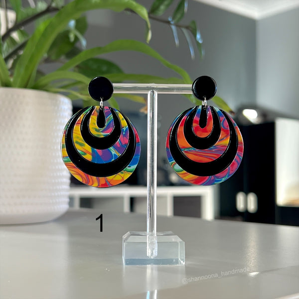 Rainbow Mishmash Circle Earrings
