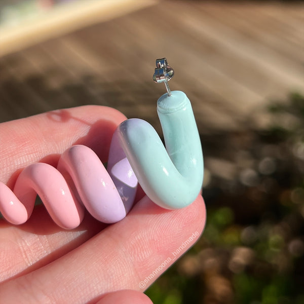 Curly Earrings - Mint/Purple/Pink