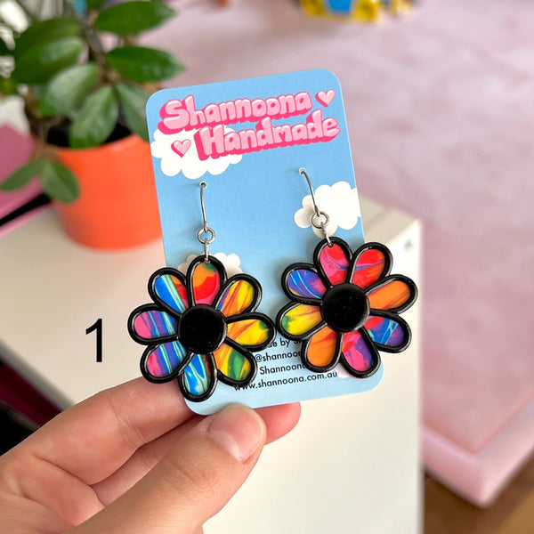 Rainbow Mishmash Flower Earrings
