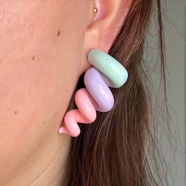 Curly Earrings - Mint/Purple/Pink