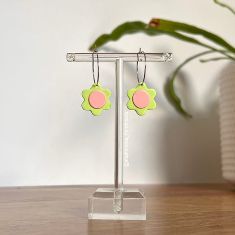 Flower Earrings - Green and Pink