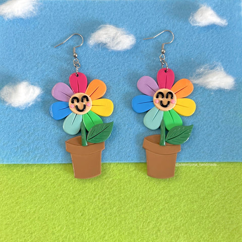 Rainbow Flower Pot Earrings