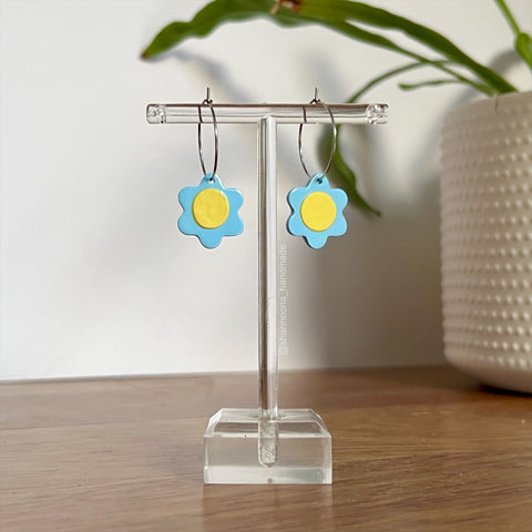 Flower Earrings - Blue and Yellow