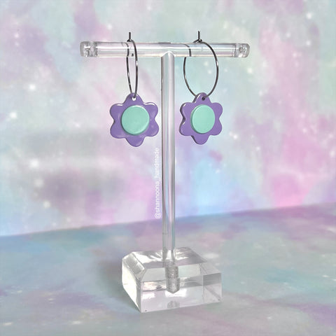 Flower Earrings - Purple & Turquoise