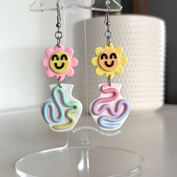 Sqiggly Flower Pot Earrings