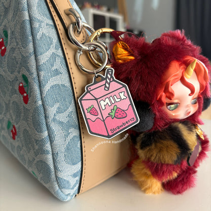 Milk Wooden Keychain - Strawberry