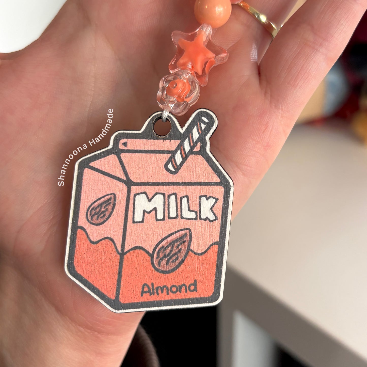 Milk Beaded Keychain - Almond