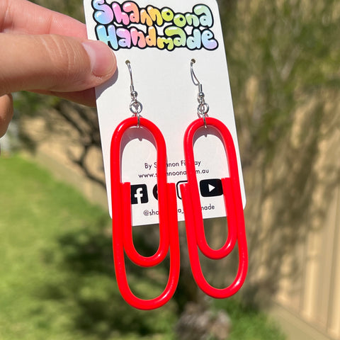 Jumbo Paper Clip Earrings - Red