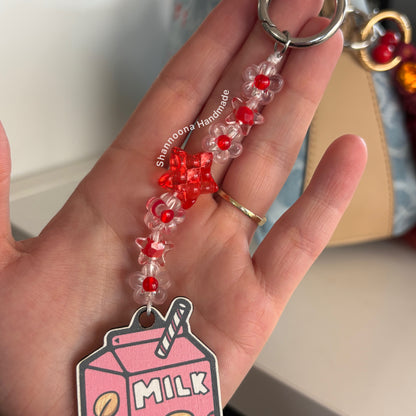 Milk Beaded Keychain - Oat