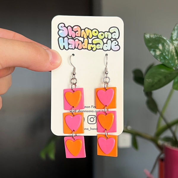 Heartbeat Dangle Earrings - Pink & Orange