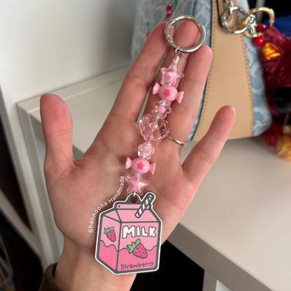 Milk Beaded Keychain - Strawberry