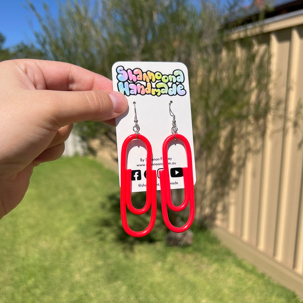 Jumbo Paper Clip Earrings - Red