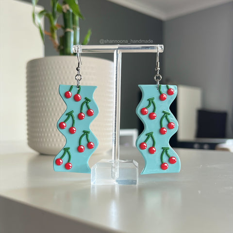 Wavy Cherry Dangle Earrings