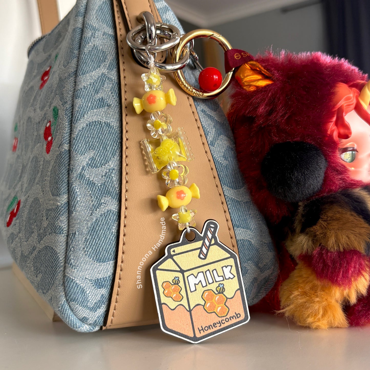 Milk Beaded Keychain - Honeycomb