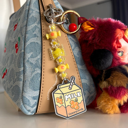 Milk Beaded Keychain - Honeycomb