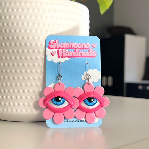 Eye Flower Earrings- Pink