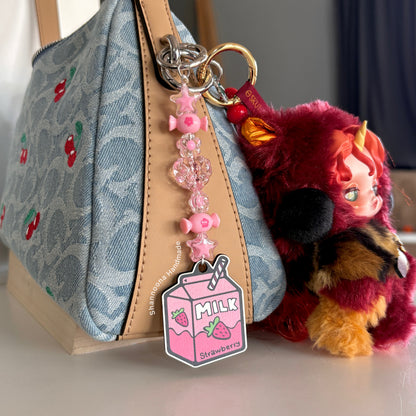 Milk Beaded Keychain - Strawberry