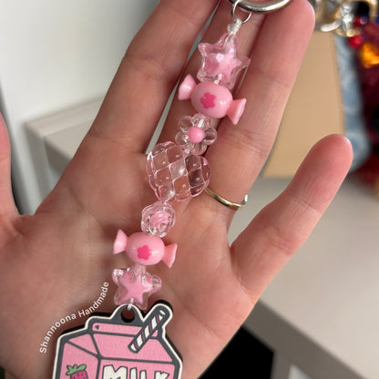 Milk Beaded Keychain - Strawberry