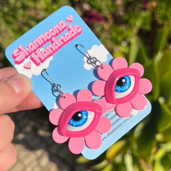 Eye Flower Earrings- Pink