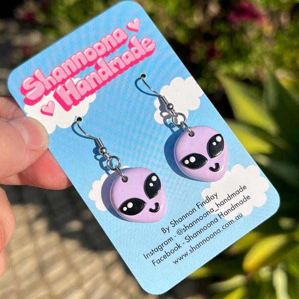 Purple Alien Earrings