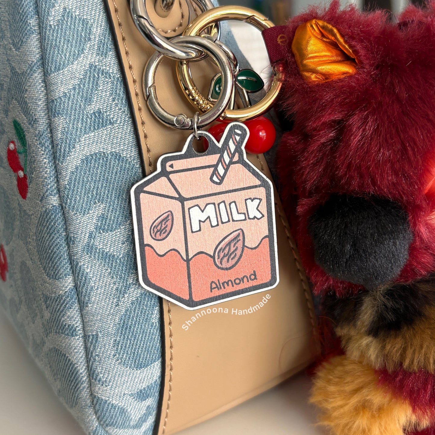 Milk Wooden Keychain - Almond