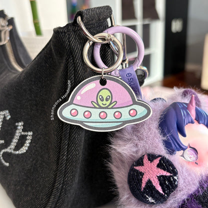 UFO Wooden Keychain