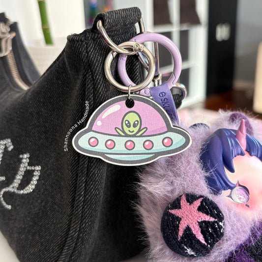UFO Wooden Keychain