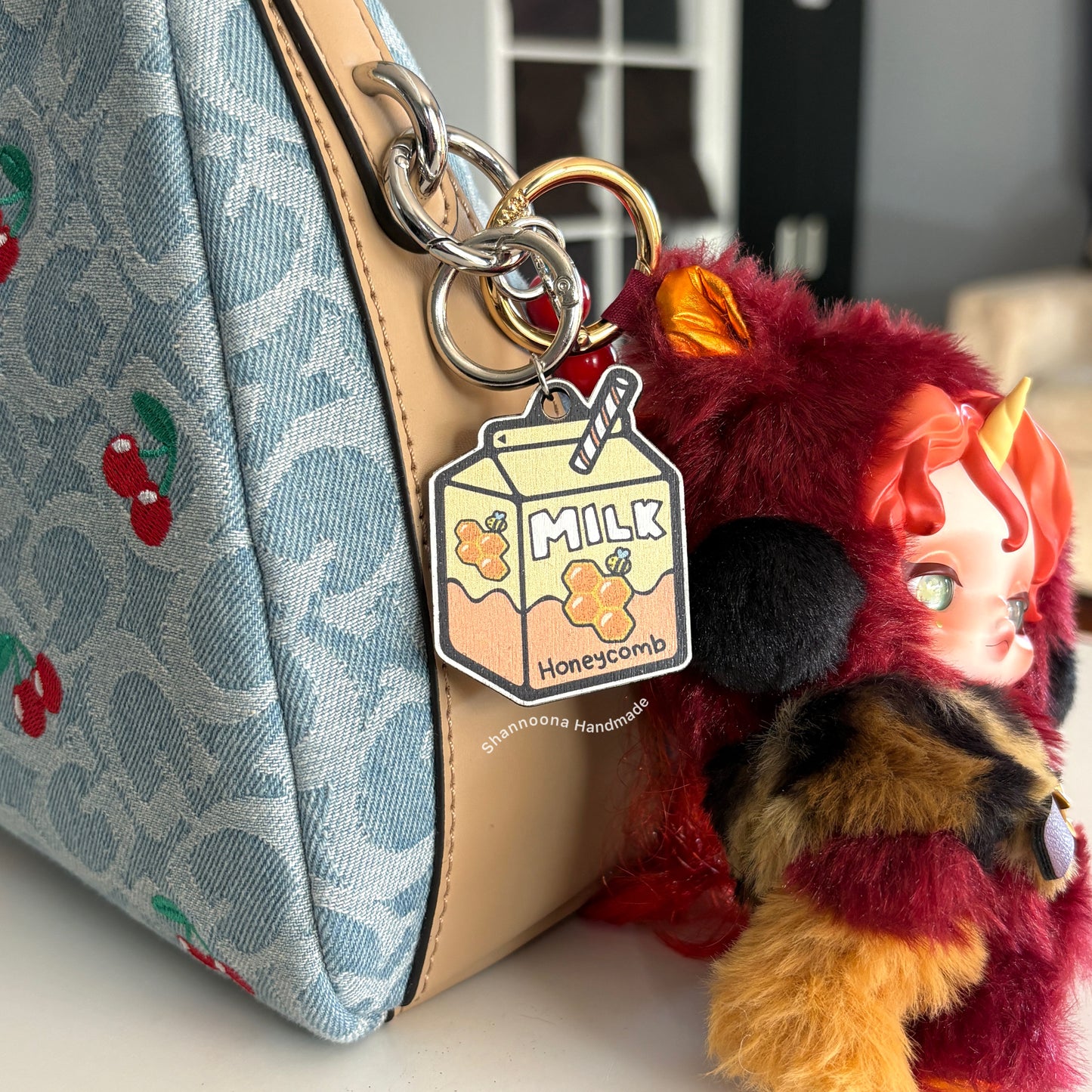 Milk Wooden Keychain - Honeycomb