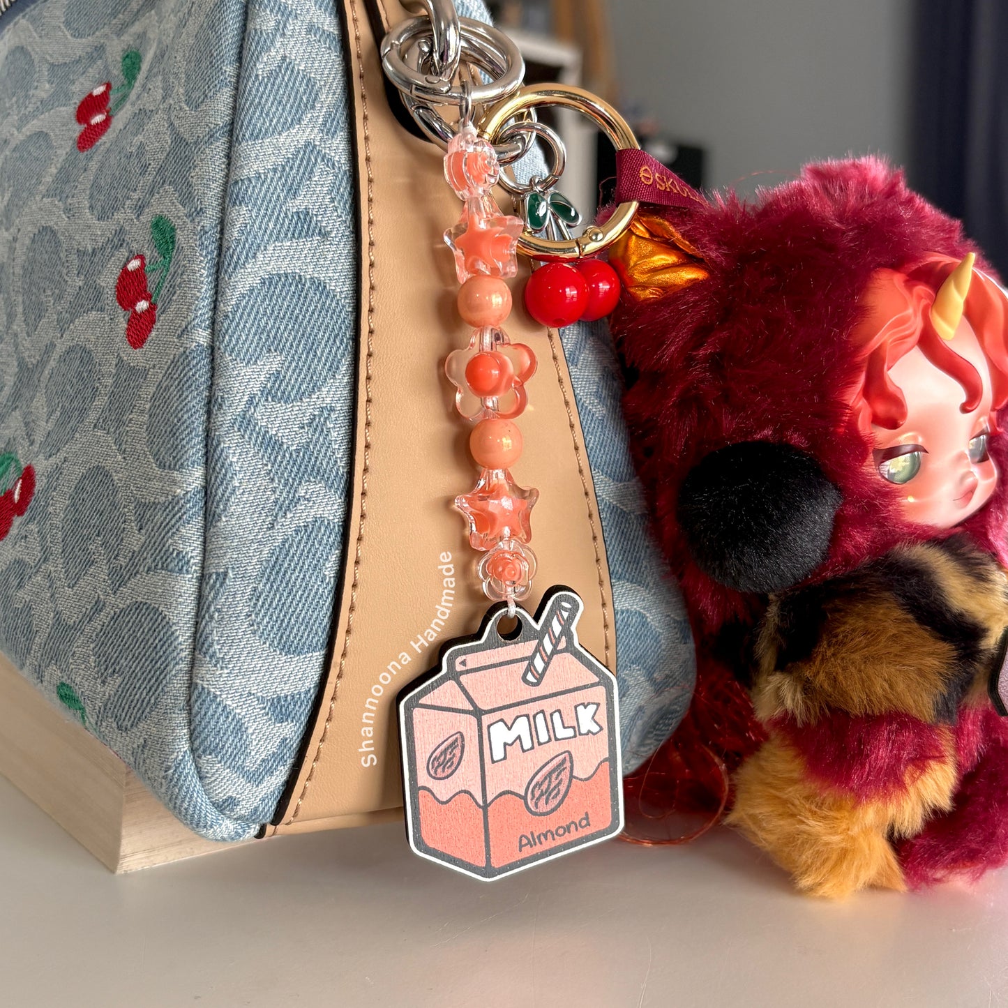 Milk Beaded Keychain - Almond