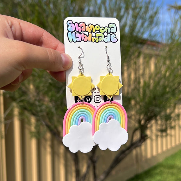 Sun and Rainbow Earrings - Pastel