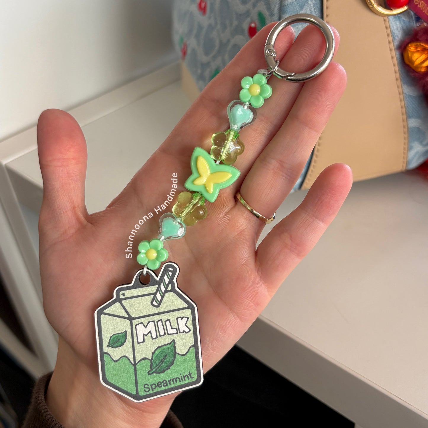 Milk Beaded Keychain - Spearmint