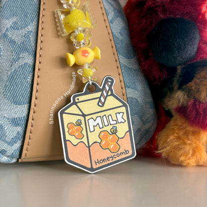 Milk Beaded Keychain - Honeycomb