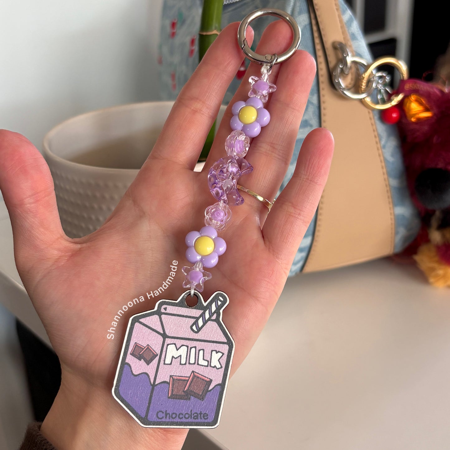 Milk Beaded Keychain - Chocolate