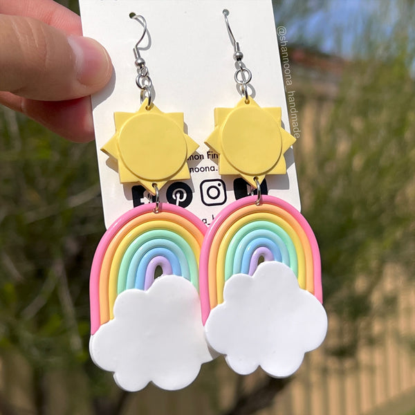 Sun and Rainbow Earrings - Pastel