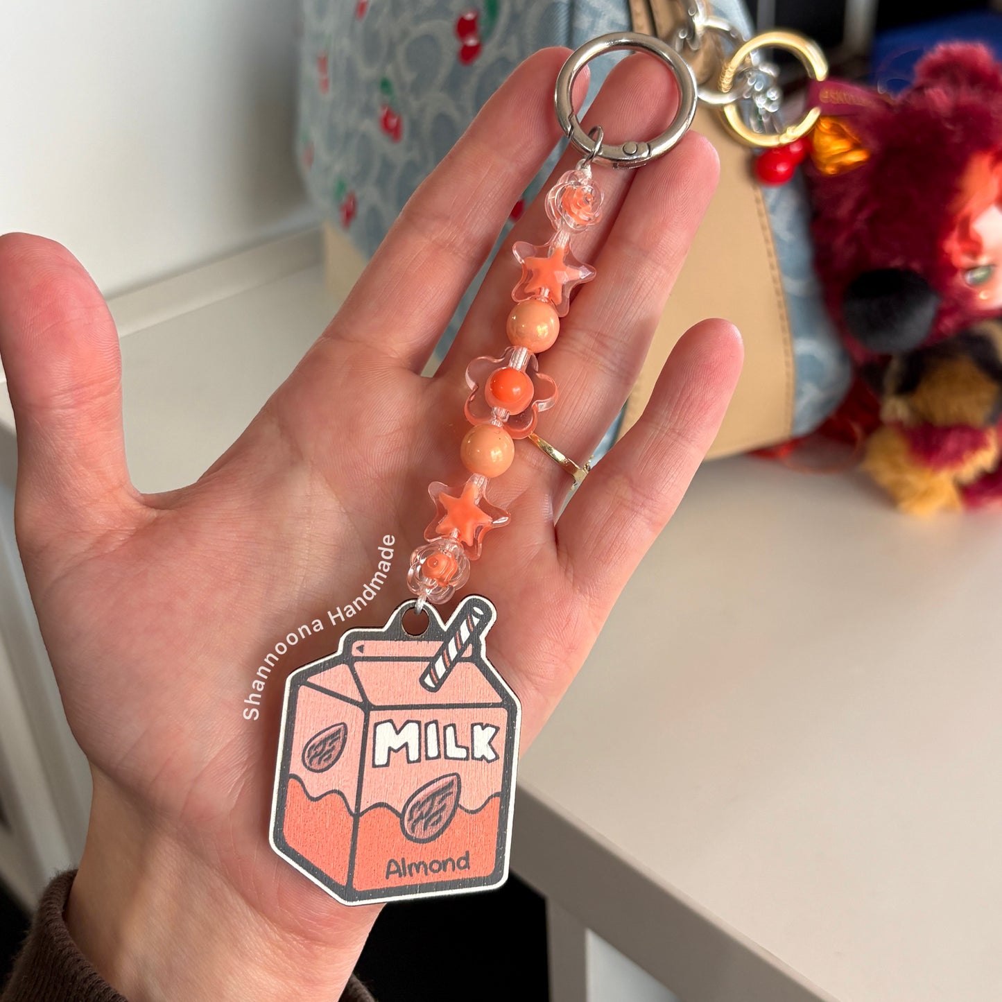 Milk Beaded Keychain - Almond
