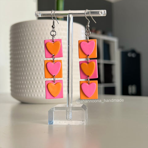 Heartbeat Dangle Earrings - Pink & Orange