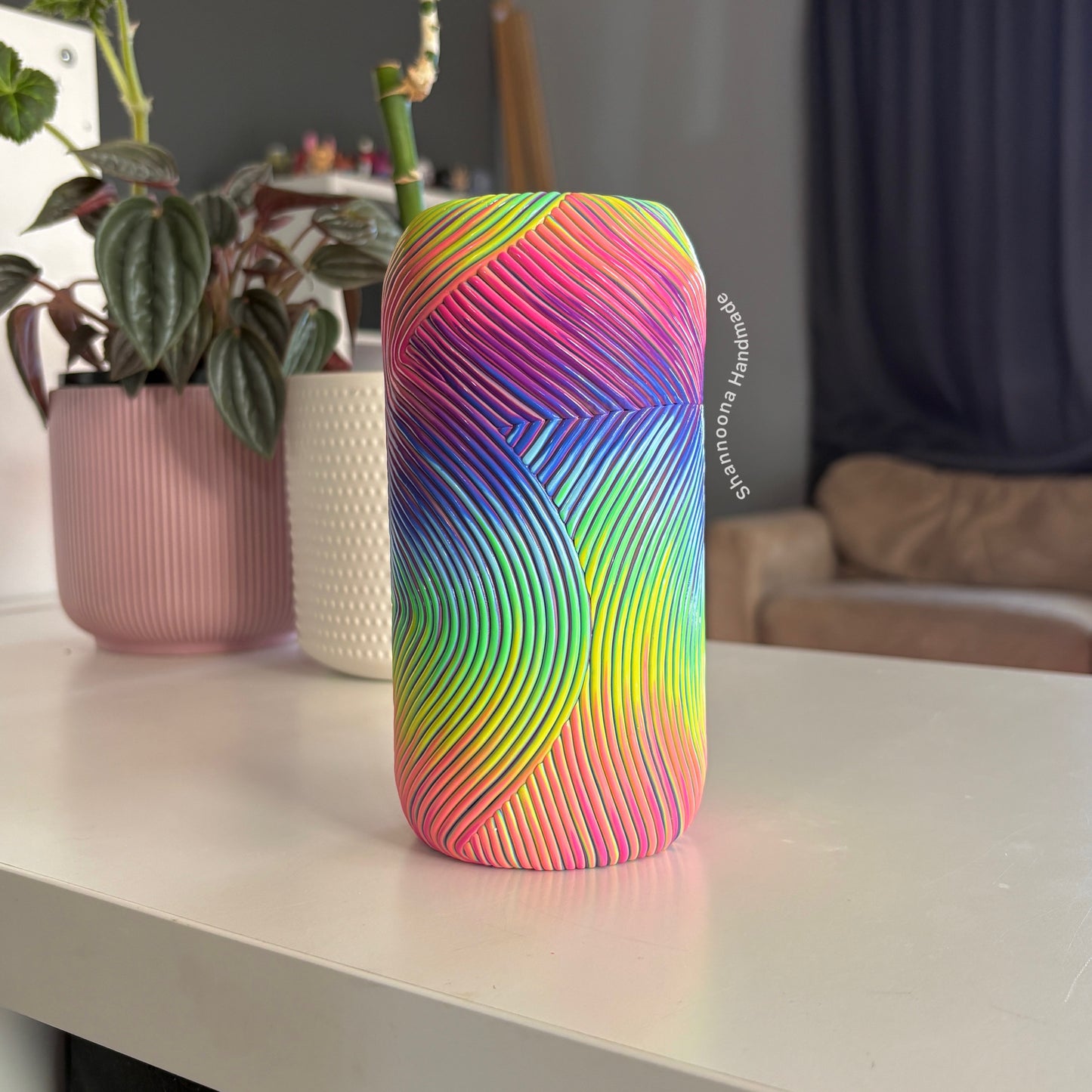 Neon Rainbow Waves Vase