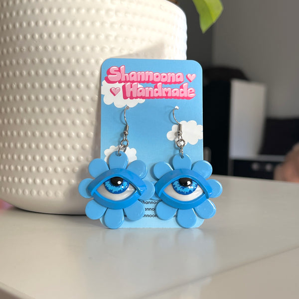 Eye Flower Earrings- Blue