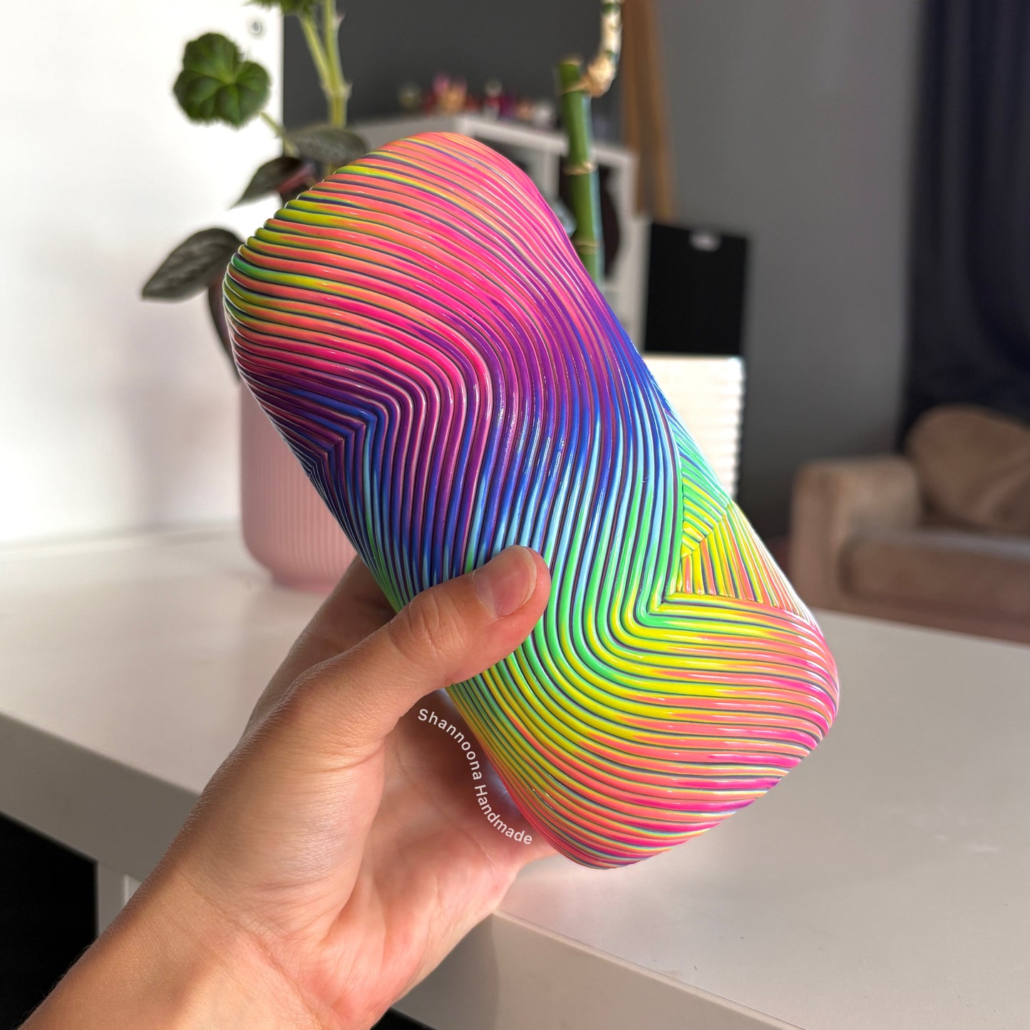 Neon Rainbow Waves Vase
