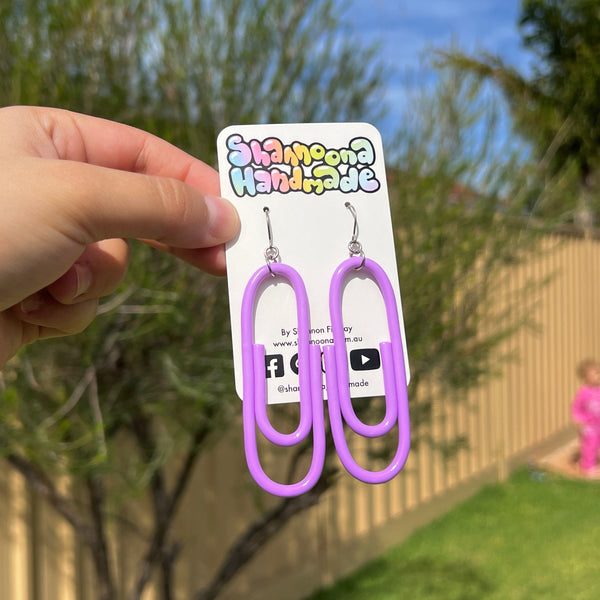Jumbo Paper Clip Earrings - Purple