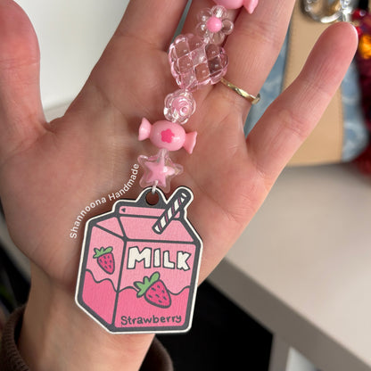 Milk Beaded Keychain - Strawberry