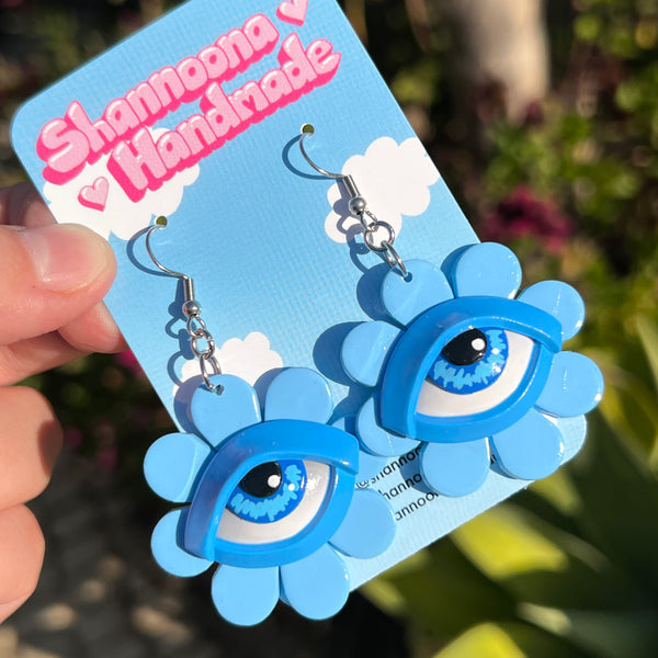 Eye Flower Earrings- Blue