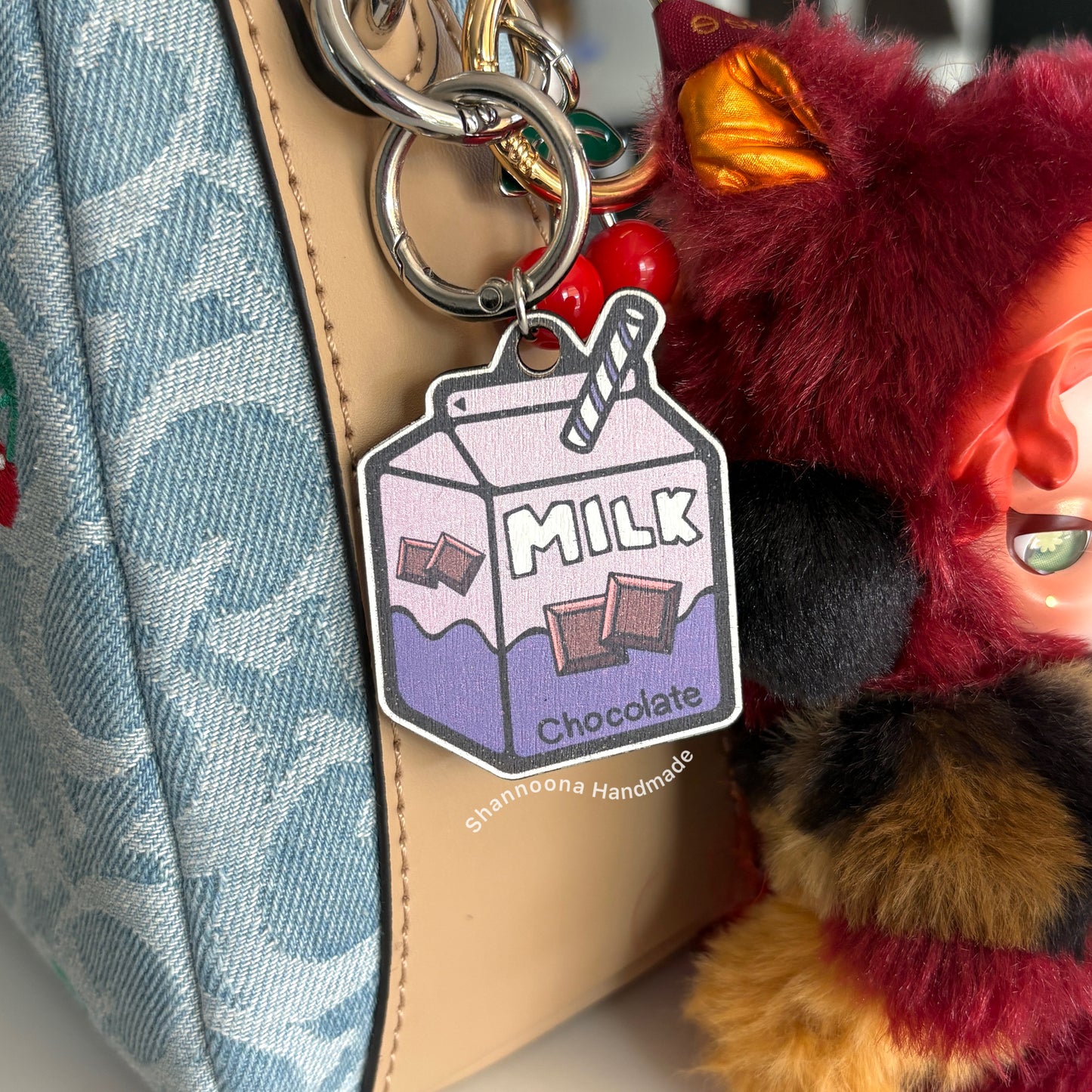 Milk Wooden Keychain - Chocolate