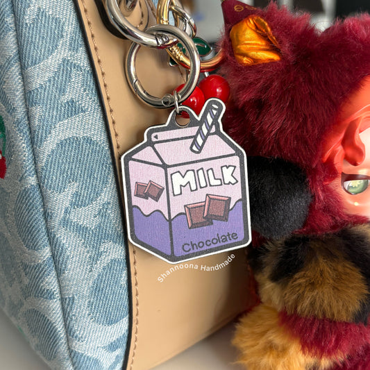 Milk Wooden Keychain - Chocolate