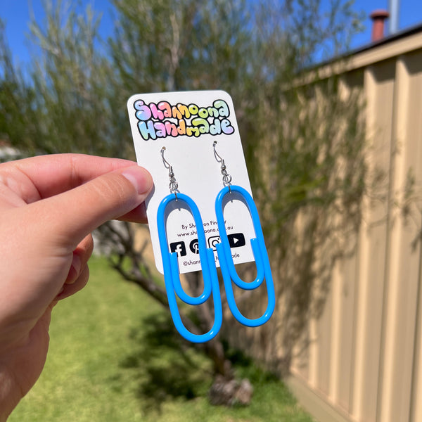 Jumbo Paper Clip Earrings - Blue